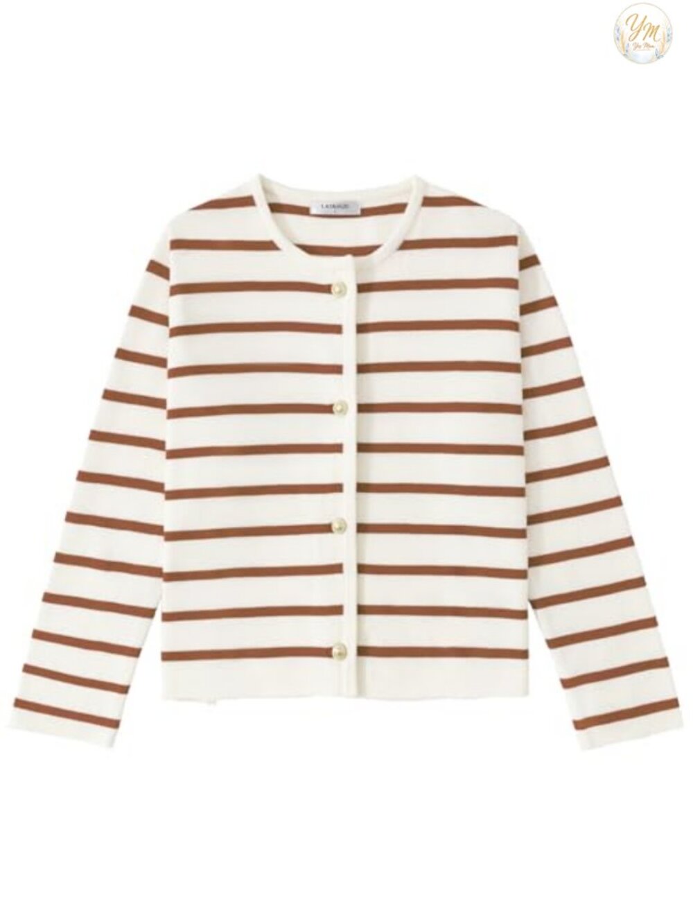 Women's Striped Cardigan Sweater Long Sleeve Button Down Crewneck Knit